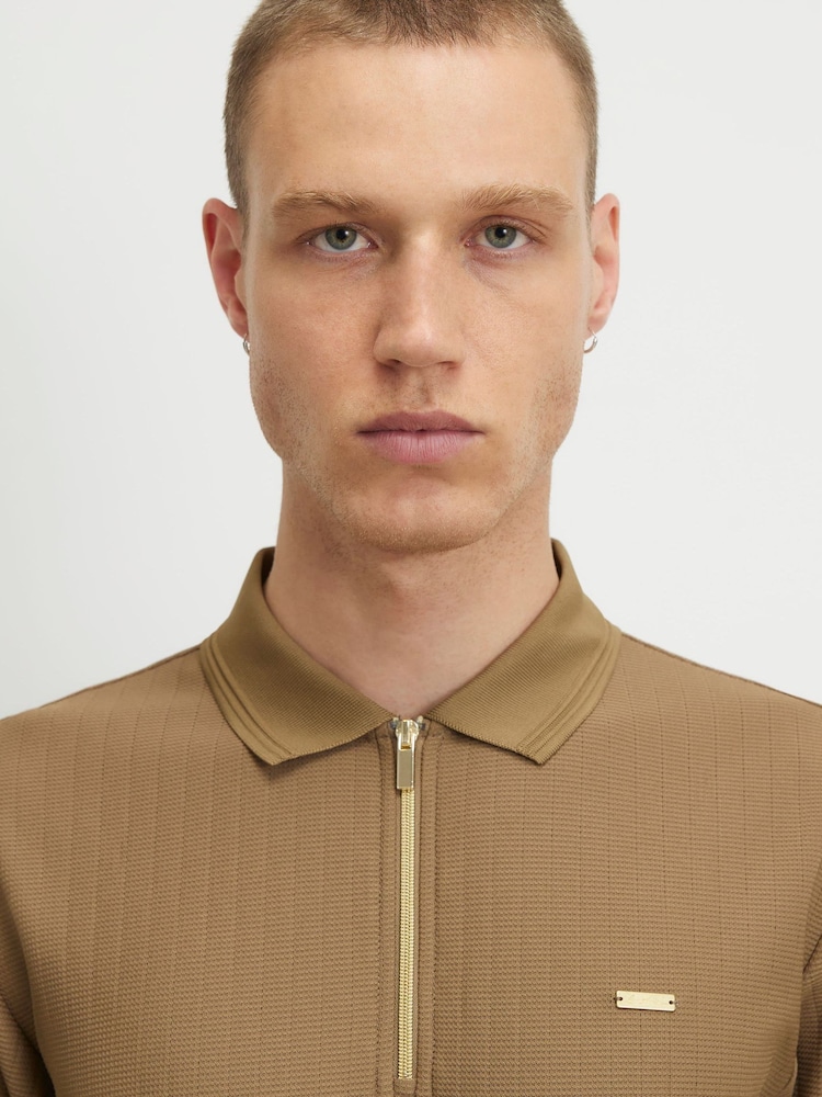 River Island Natural Muscle Fit Textured Polo Shirt - Image 3 of 3 River Island Natural Muscle Fit Textured Polo Shirt - Image 3 of 3