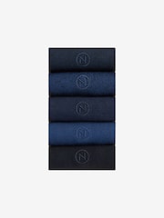 Blue/Navy 5 Pack Embroidered Lasting Fresh Socks - Image 1 of 1