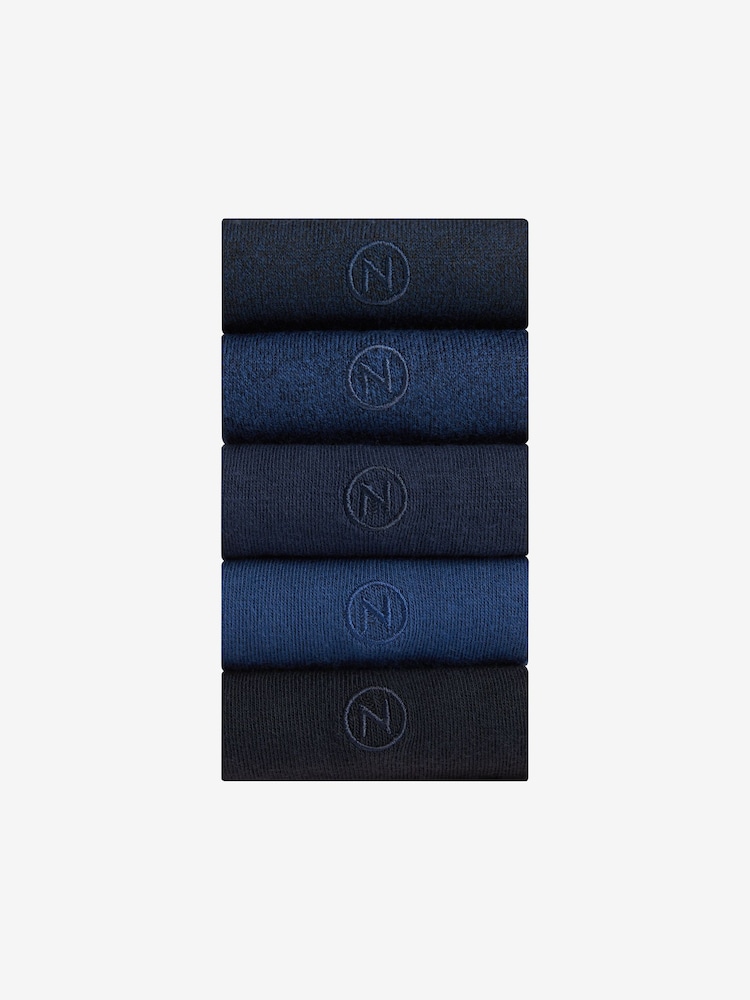 Blue/Navy 5 Pack Embroidered Lasting Fresh Socks - Image 1 of 1
