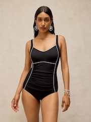 White Stuff Black Splash Textured Swimsuit - Image 1 of 5