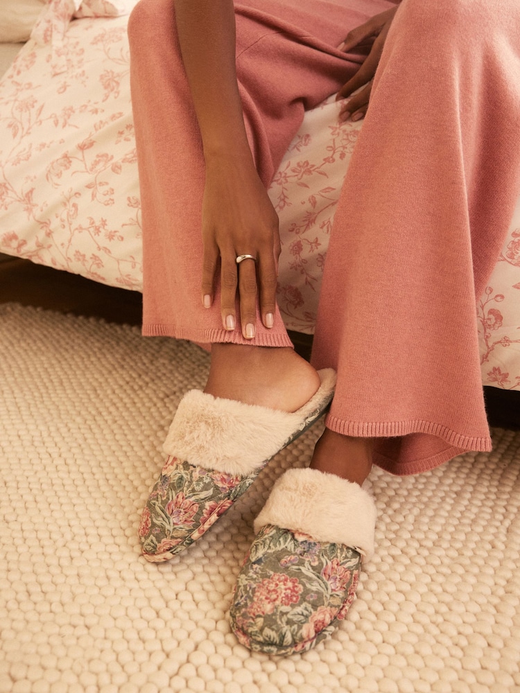 Laura Ashley Green Wild Roses Print Mule Slippers - Image 1 of 7
