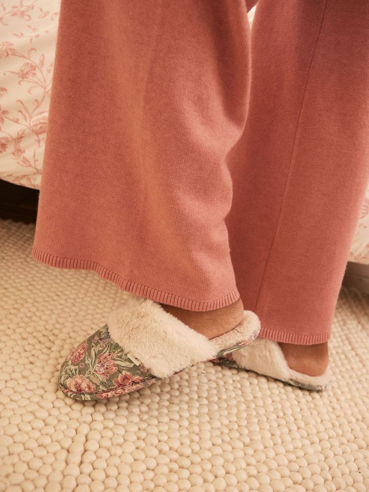 Laura Ashley Green Wild Roses Print Mule Slippers - Image 2 of 7