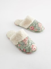 Laura Ashley Green Wild Roses Print Mule Slippers - Image 4 of 7