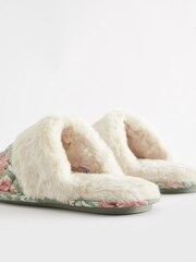Laura Ashley Green Wild Roses Print Mule Slippers - Image 6 of 7