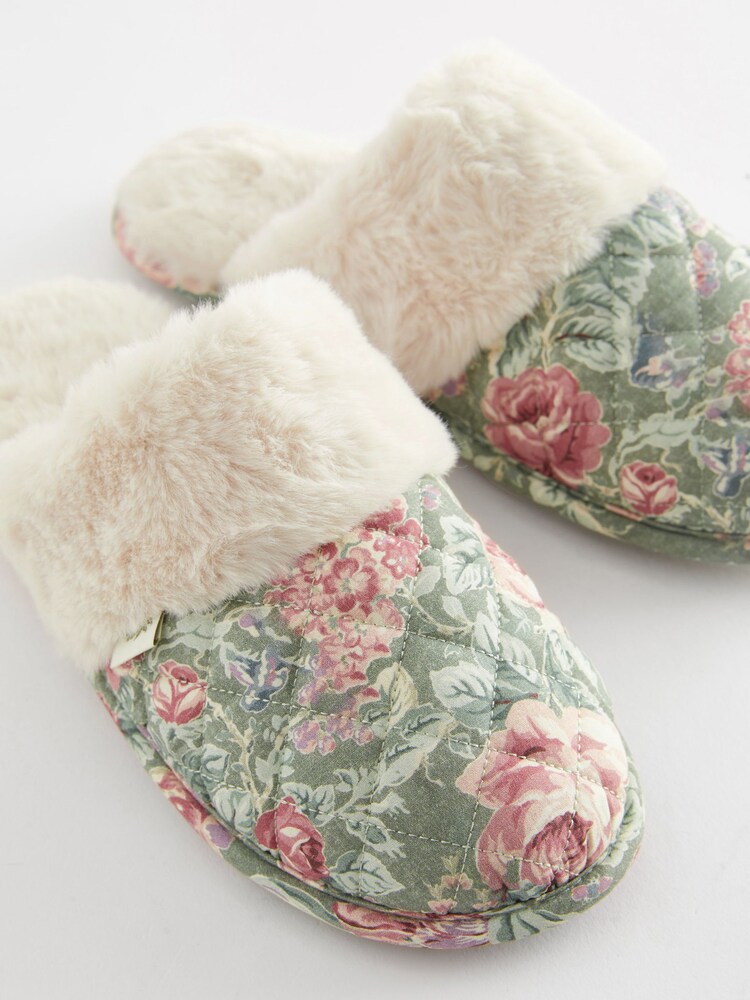 Laura Ashley Green Wild Roses Print Mule Slippers - Image 7 of 7