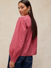 White Stuff Pink Lana Jacquard Top - Image 2 of 5