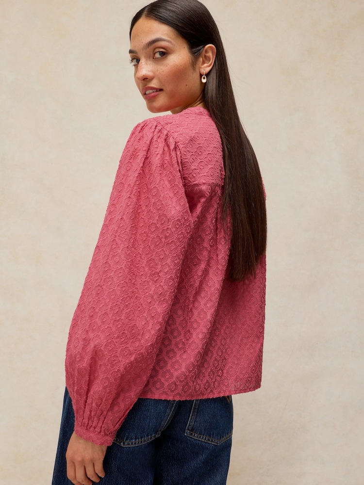 White Stuff Pink Lana Jacquard Top - Image 2 of 5