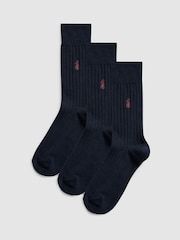 Polo Ralph Lauren Navy Ribbed Cotton Blend Crew Socks 3 Pack - Image 1 of 2