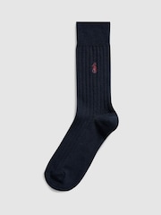 Polo Ralph Lauren Navy Ribbed Cotton Blend Crew Socks 3 Pack - Image 2 of 2