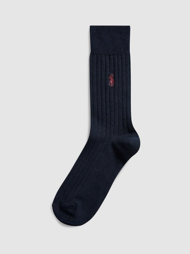 Polo Ralph Lauren Navy Ribbed Cotton Blend Crew Socks 3 Pack - Image 2 of 2