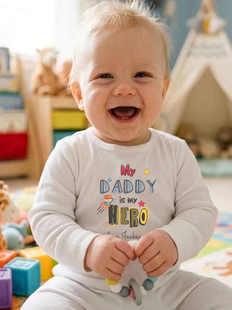 Personalised Fathers Day Sleepsuit & Bib Pyjamas Set by Little Years - Image 1 of 2 Personalised Fathers Day Sleepsuit & Bib Pyjamas Set by Little Years - Image 1 of 2