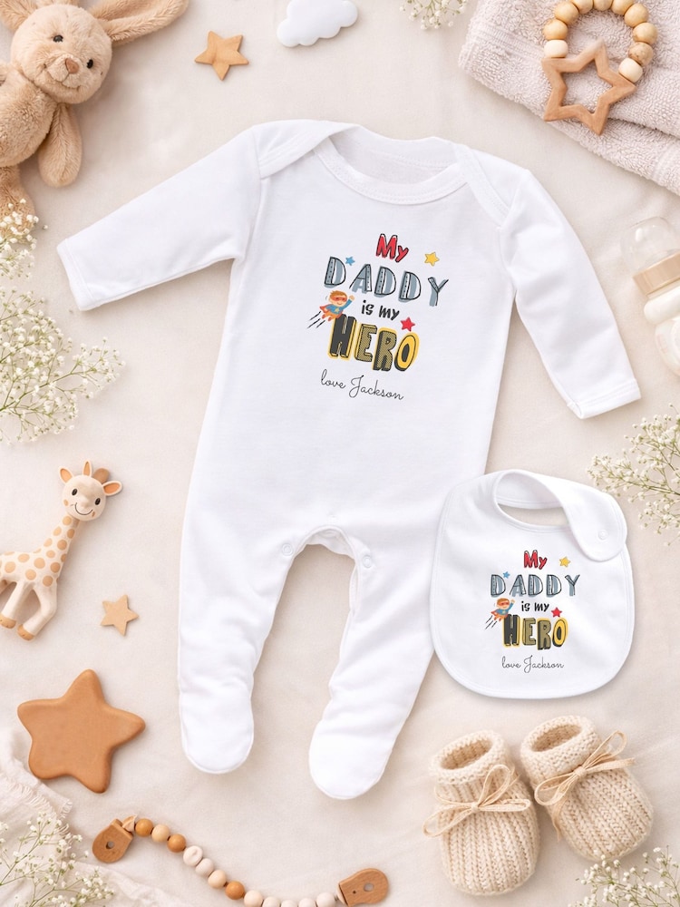 Personalised Fathers Day Sleepsuit & Bib Pyjamas Set by Little Years - Image 2 of 2 Personalised Fathers Day Sleepsuit & Bib Pyjamas Set by Little Years - Image 2 of 2