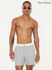 River Island Grey/Blue Contrast Waistband Swim Shorts 2 Pack - Image 2 of 3