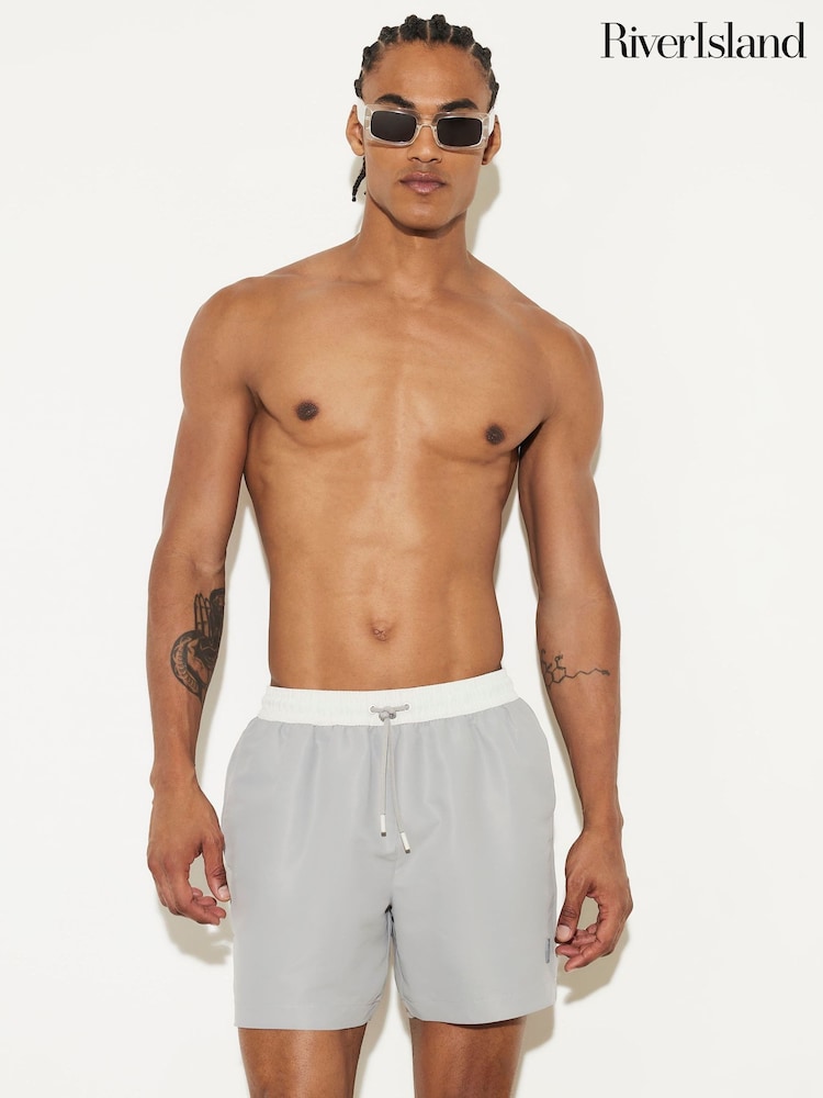 River Island Grey/Blue Contrast Waistband Swim Shorts 2 Pack - Image 2 of 3