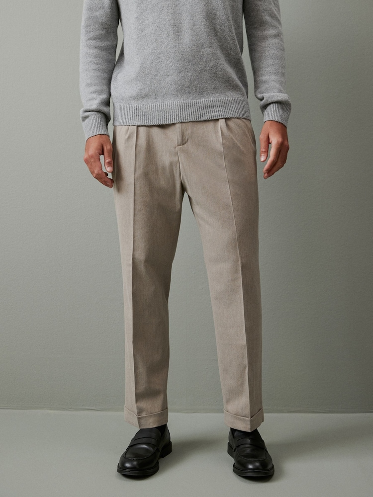 Neutral Relaxed Tapered Relaxed Fit Brushed Flannel Trousers - Image 1 of 9