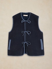 White Stuff Blue Borg Tie Front Gilet - Image 4 of 5
