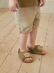 Neutral Beige Lion Touch Fastening Suede Sandals - Image 2 of 8