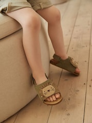 Neutral Beige Lion Touch Fastening Suede Sandals - Image 3 of 8