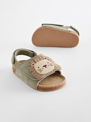 Neutral Beige Lion Touch Fastening Suede Sandals - Image 7 of 8