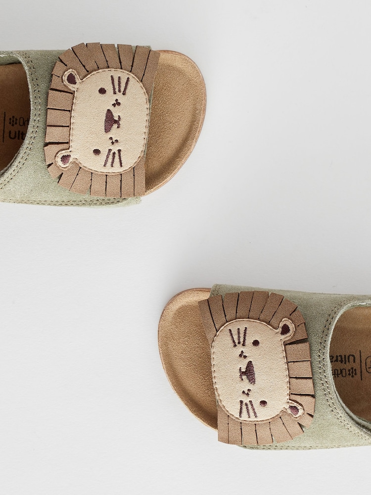 Neutral Beige Lion Touch Fastening Suede Sandals - Image 8 of 8