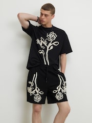 River Island Black Oversized Flower Roping T-Shirt - Image 1 of 4
