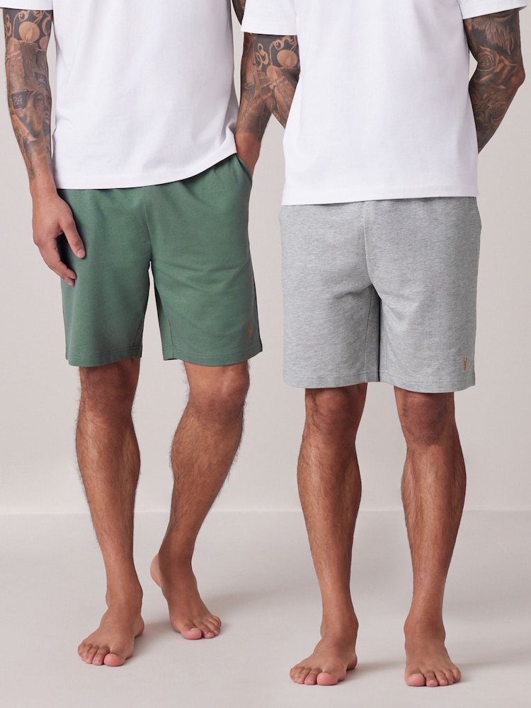 Grey/Sage Green 100% Cotton Lightweight Joggers Shorts 2 Pack - Image 1 of 16 Grey/Sage Green 100% Cotton Lightweight Joggers Shorts 2 Pack - Image 1 of 16