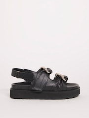 Simply Be Extra Wide Fit Chain Chunky Footbed Black Sandals - Image 1 of 3