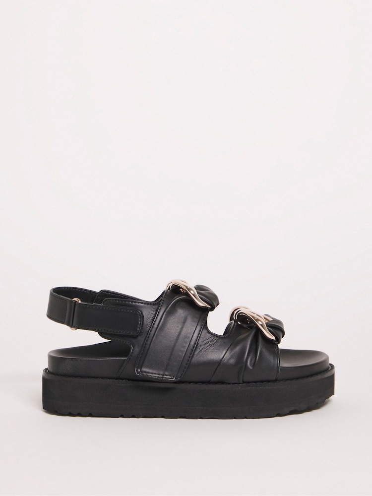 Simply Be Extra Wide Fit Chain Chunky Footbed Black Sandals - Image 1 of 3