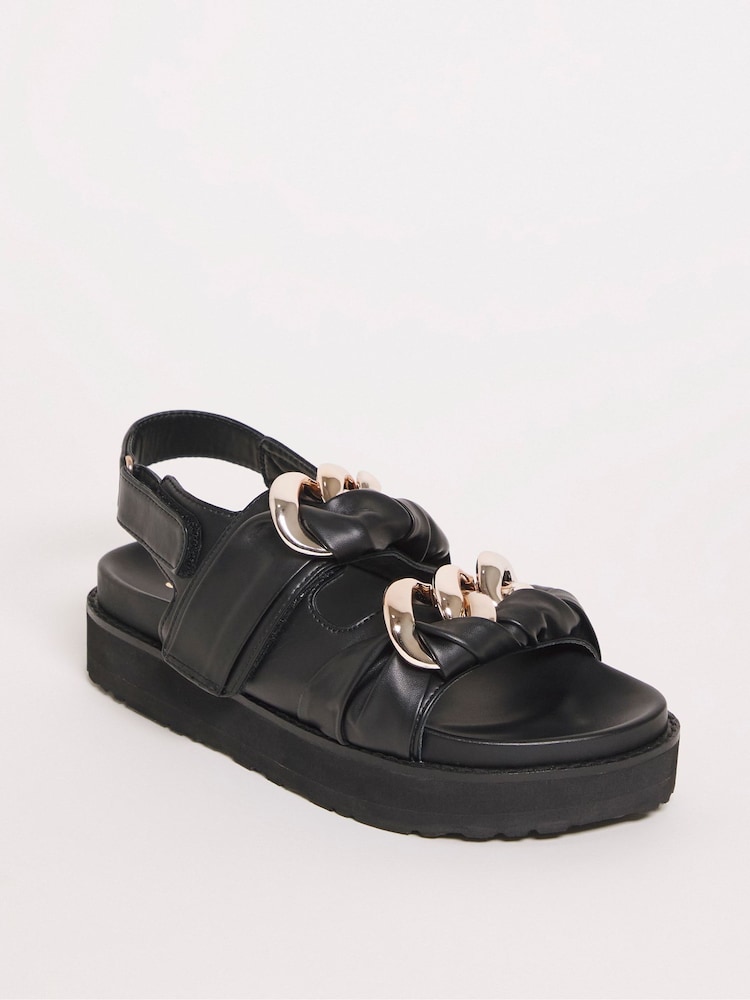 Simply Be Extra Wide Fit Chain Chunky Footbed Black Sandals - Image 2 of 3