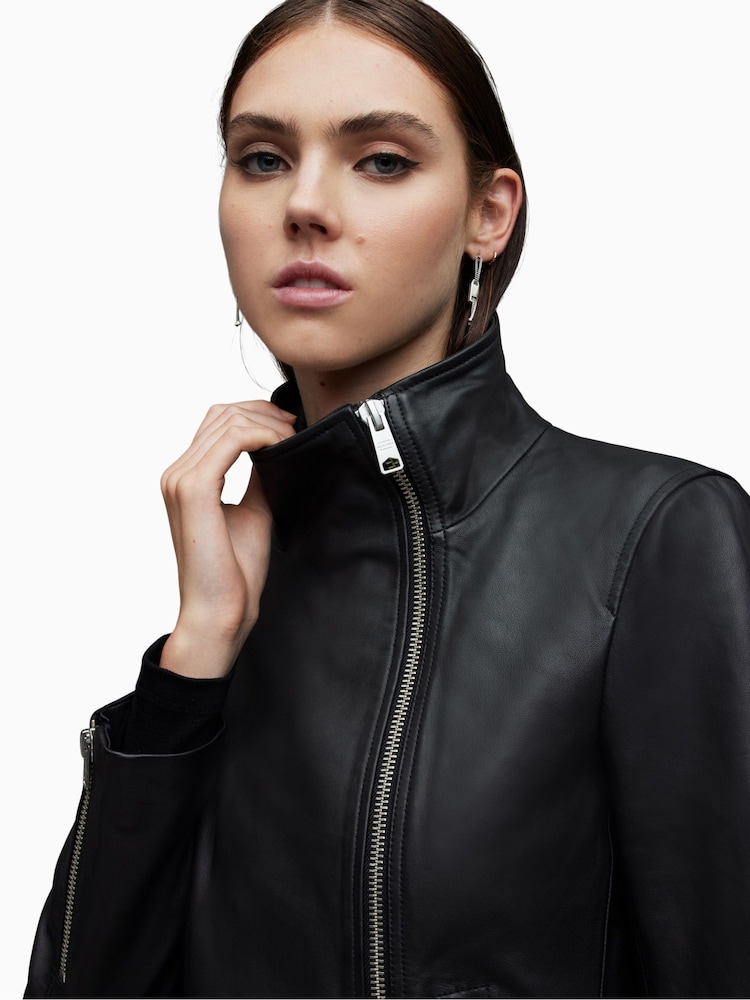 AllSaints Black Ellis Biker Jacket - Image 2 of 7