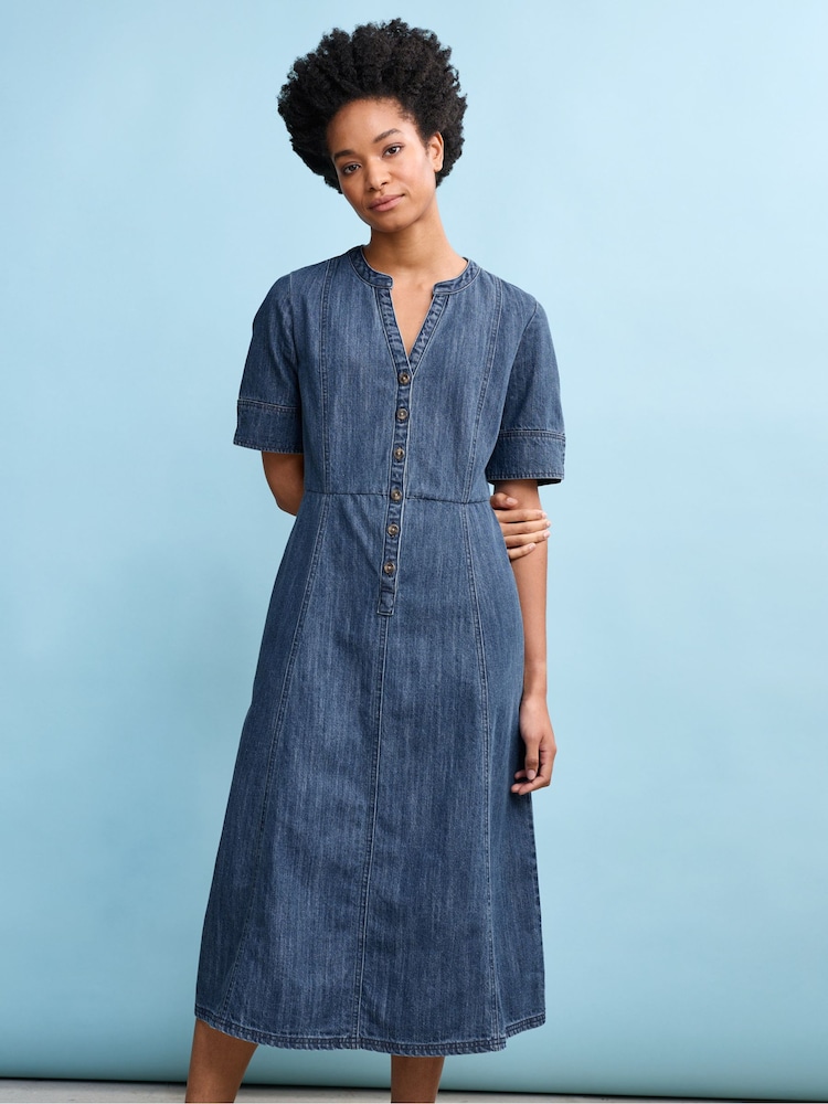Seasalt Cornwall Blue Wightwick Denim Midi Dress - Image 2 of 6