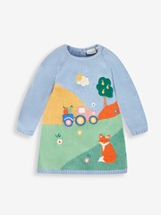 JoJo Maman Bébé Blue Girls' Farm Scene Knitted Dress - Image 3 of 5