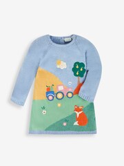 JoJo Maman Bébé Blue Girls' Farm Scene Knitted Dress - Image 4 of 5