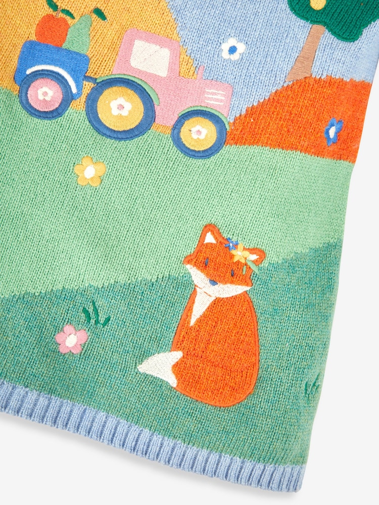 JoJo Maman Bébé Blue Girls' Farm Scene Knitted Dress - Image 5 of 5