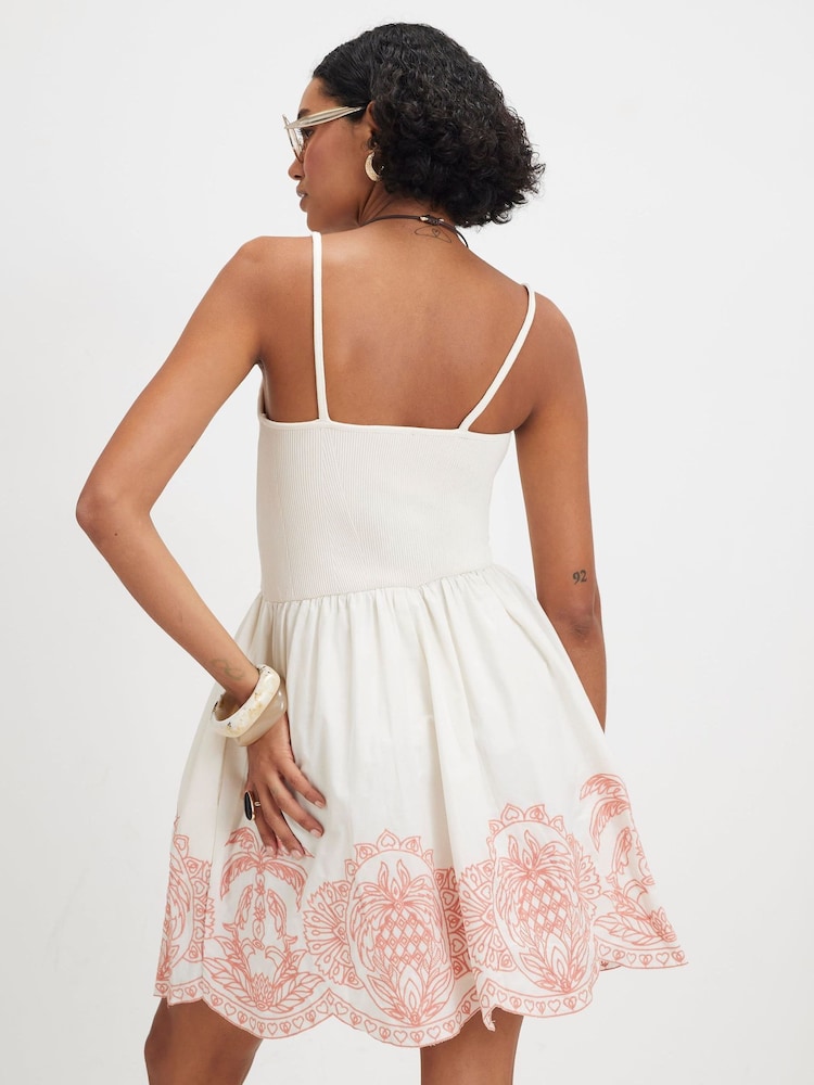 River Island Cream Embroidered Palm Tree Hem Mini Dress - Image 2 of 4