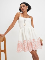 River Island Cream Embroidered Palm Tree Hem Mini Dress - Image 3 of 4