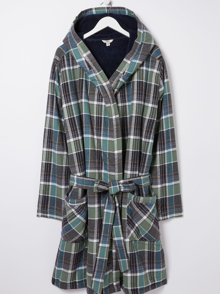 FatFace Green Southsea Fleece Checked Robe - Image 1 of 1