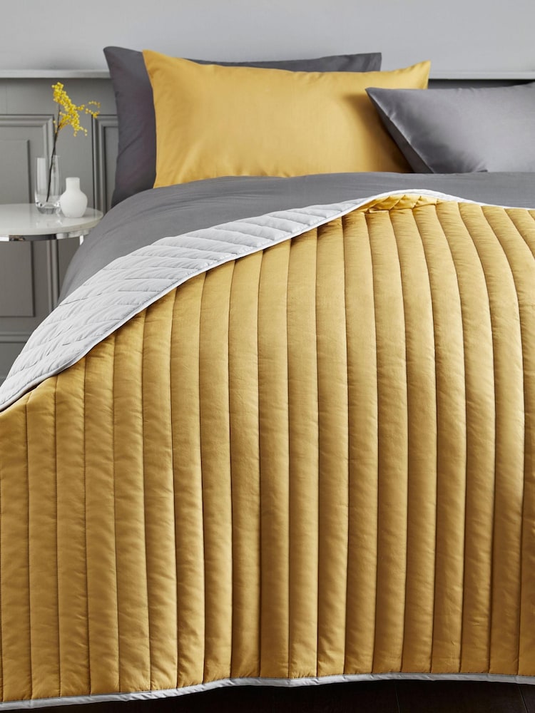 Ochre Yellow Reversible Cotton Rich Bedspread - Image 1 of 3