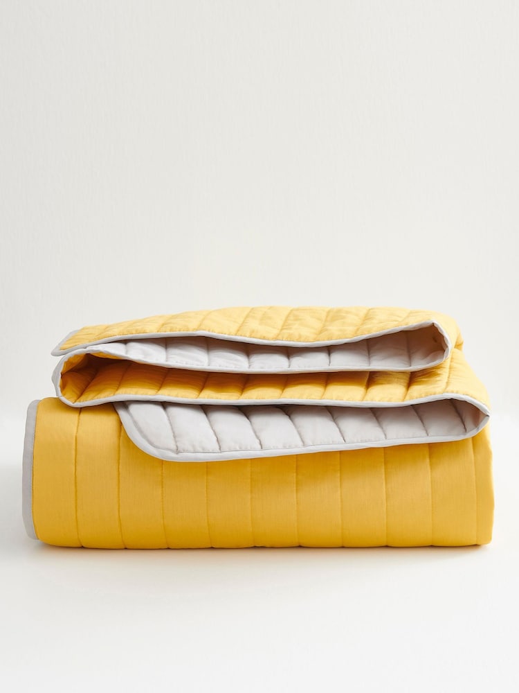 Ochre Yellow Reversible Cotton Rich Bedspread - Image 2 of 3