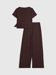 River Island Brown Textured Tied Top & Wide Fit Trouser Set - Image 2 of 5