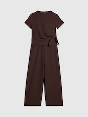 River Island Brown Textured Tied Top & Wide Fit Trouser Set - Image 3 of 5