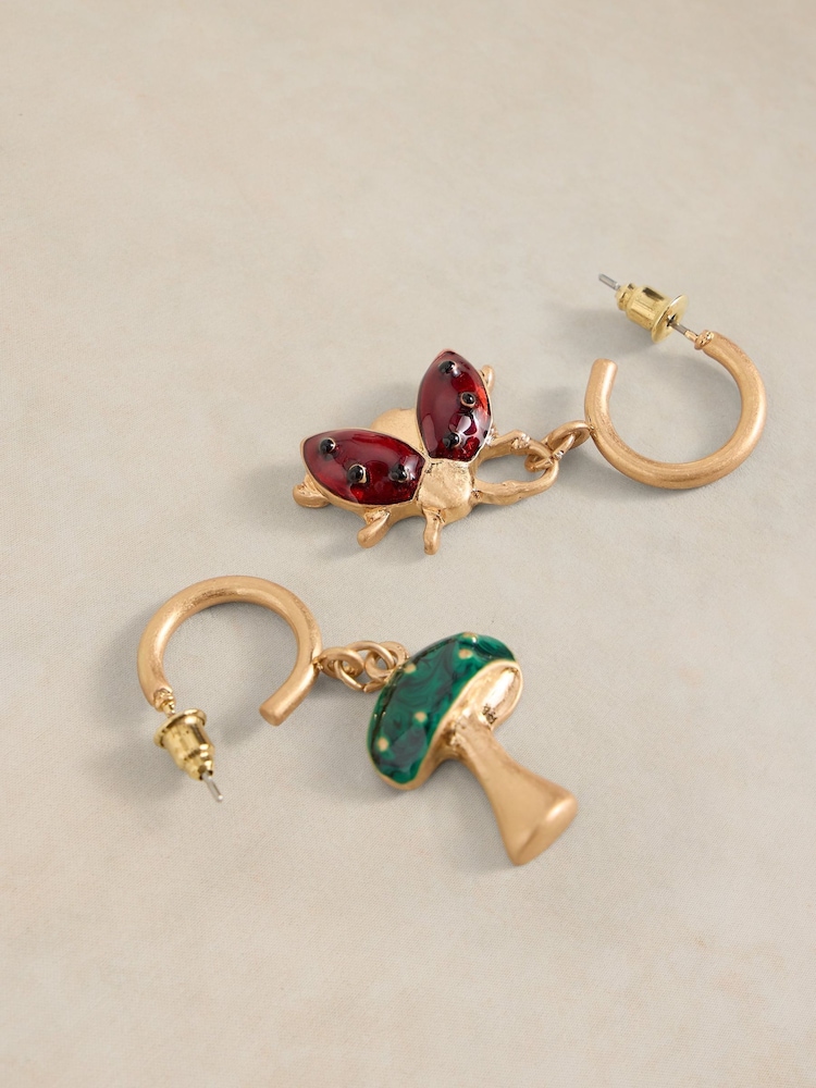 White Stuff Gold Tone Woodland Mismatch Earrings - Image 2 of 2