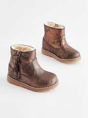 Bronze Brown Wide Fit (G) Warm Lined Tassel Detail Zip Boots - Image 1 of 5