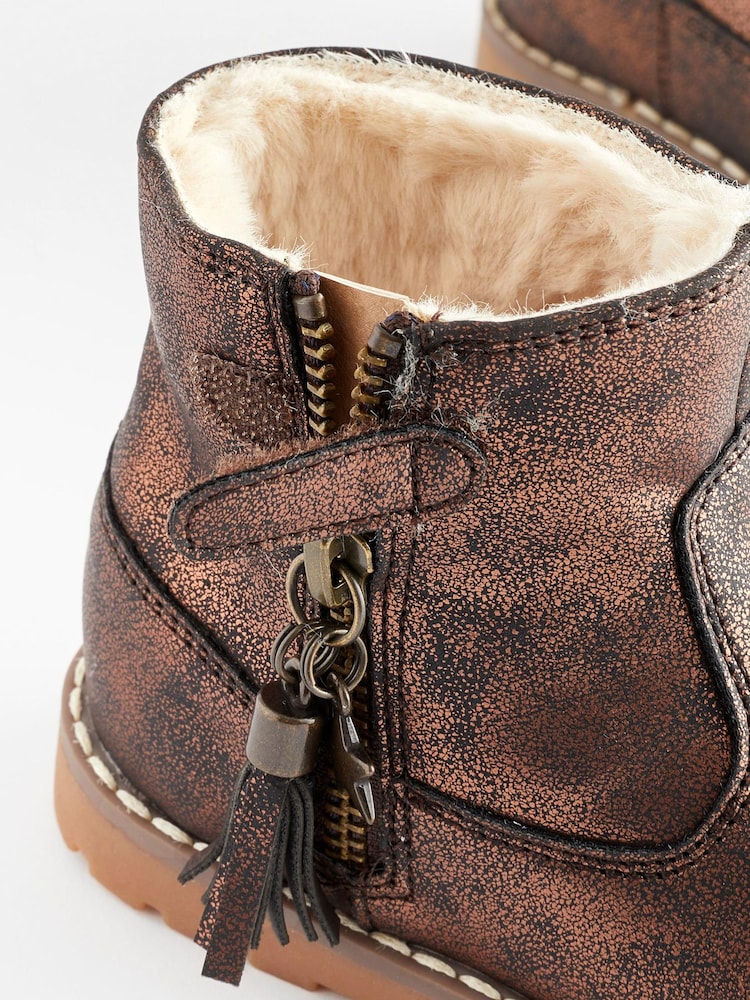 Bronze Brown Wide Fit (G) Warm Lined Tassel Detail Zip Boots - Image 5 of 5