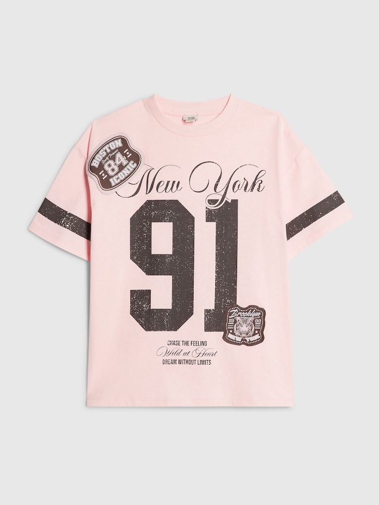 River Island Pink New York  T-Shirt - Image 1 of 4