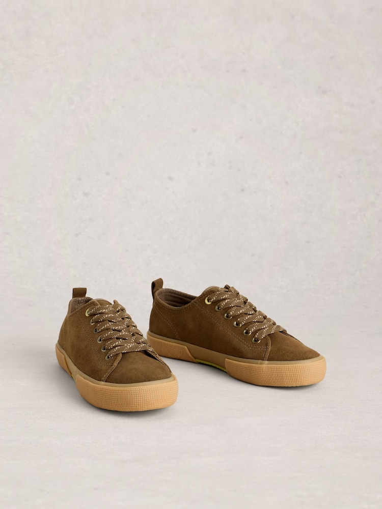 White Stuff Green Pippa Suede Lace Up Trainers - Image 1 of 4
