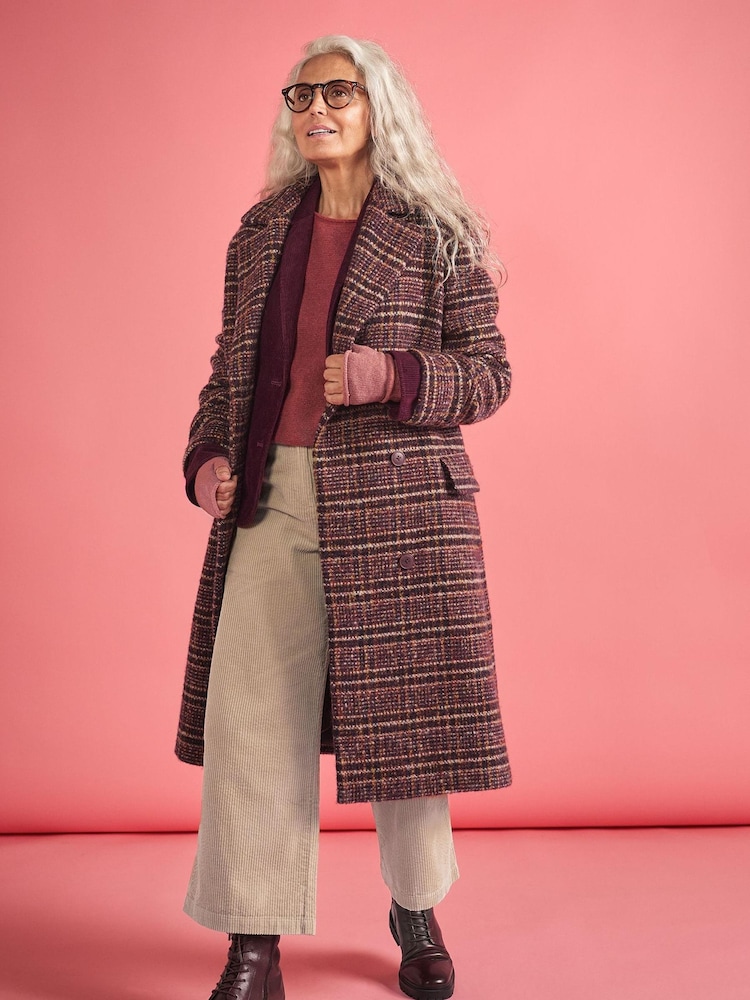 Seasalt Cornwall Purple Evenweave Wool Blend Checked Coat - Image 1 of 9