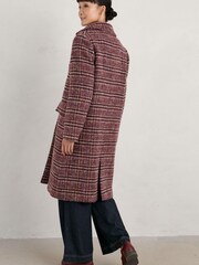 Seasalt Cornwall Purple Evenweave Wool Blend Checked Coat - Image 3 of 9