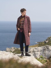 Seasalt Cornwall Purple Evenweave Wool Blend Checked Coat - Image 4 of 9