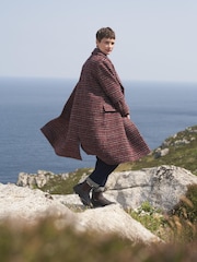 Seasalt Cornwall Purple Evenweave Wool Blend Checked Coat - Image 7 of 9